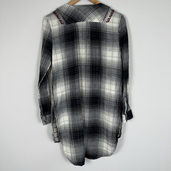 Anthropologie Plaid Embroidered Tunic Top Womens Medium Boho Western Rustic - Picture 8 of 13
